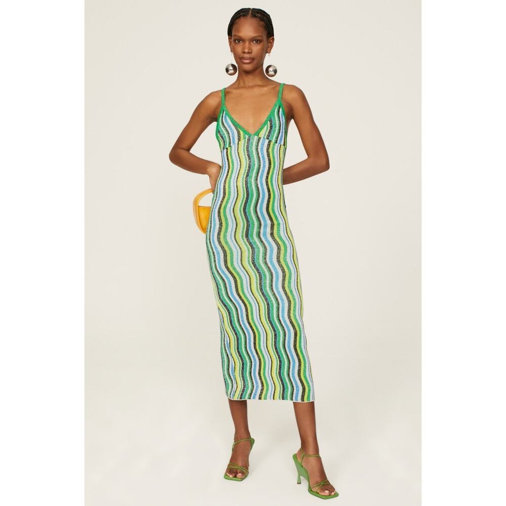 Simon Miller Green Striped Knit Midi Dress